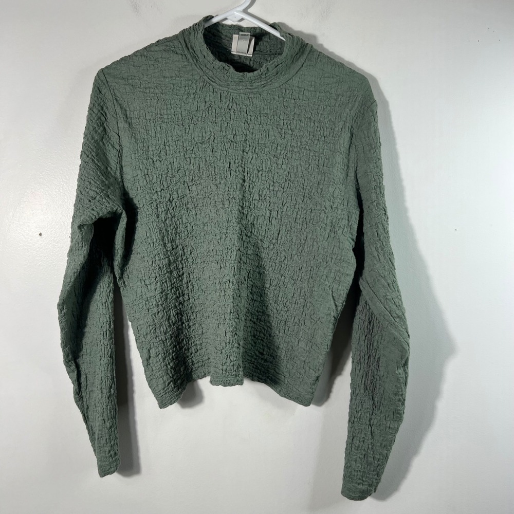 Womens A New Day Long Sleeve Crinkle Top Green L Cotton Nylon Spandex